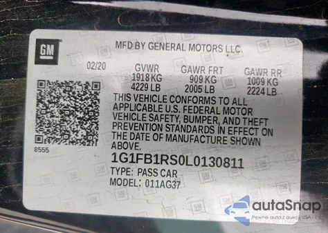 2020 Chevrolet Camaro Ls from USA, damaged, VIN 1G1FB1RS0L0130811